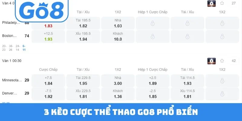 3 kèo cược thể thao GO8 phổ biến