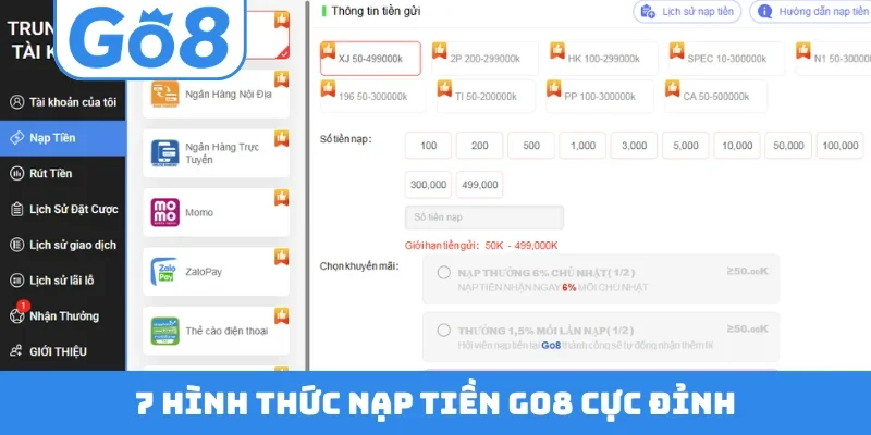7 hình thức nạp tiền GO8 cực đỉnh