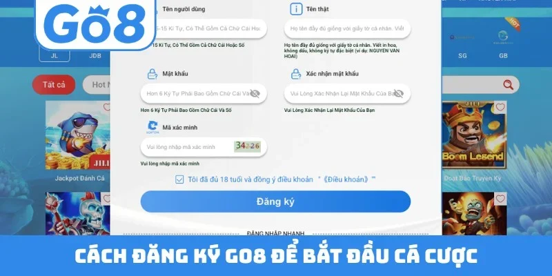 Cách đăng ký GO8 để bắt đầu cá cược