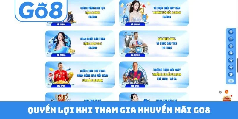 Quyền lợi khi tham gia khuyến mãi GO8